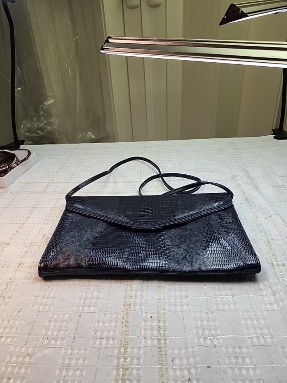 Bueno Navey Lizard-Embossed Mini Shoulder Bag